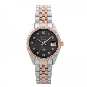 Alexandre Christie AC 5012 Silver Rosegold Black Oyster Lady Diamond LDBTRMA